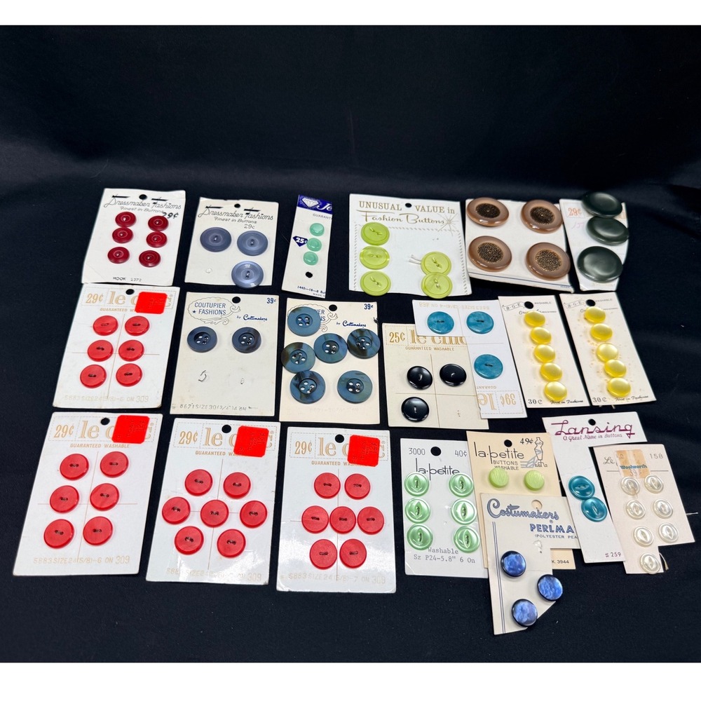 Vintage Button Lot Le Chic La Petite Costumakers Sewing Notions Colorful Carded